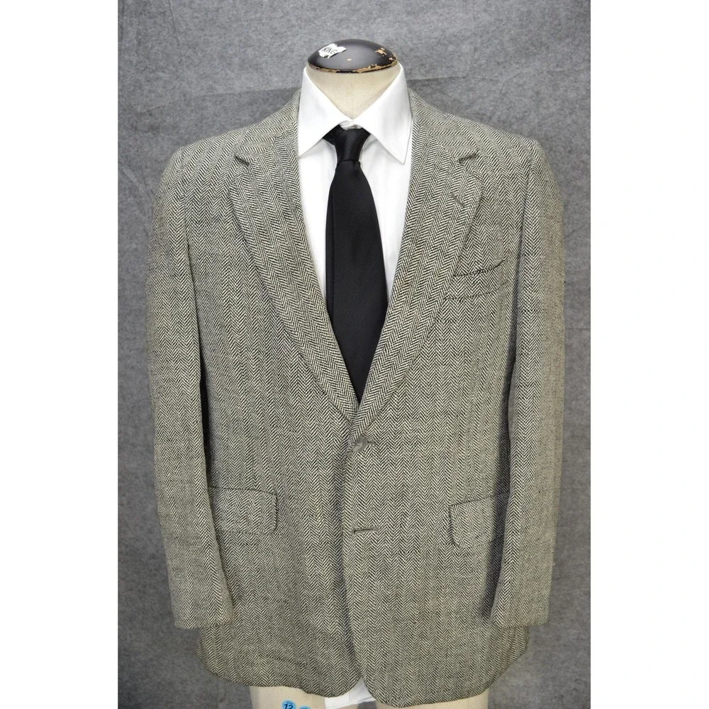 VTG Lanvin Blazer Mens 42 Gray Herringbone 2‎ Button Barneys Jacket Sport Coat