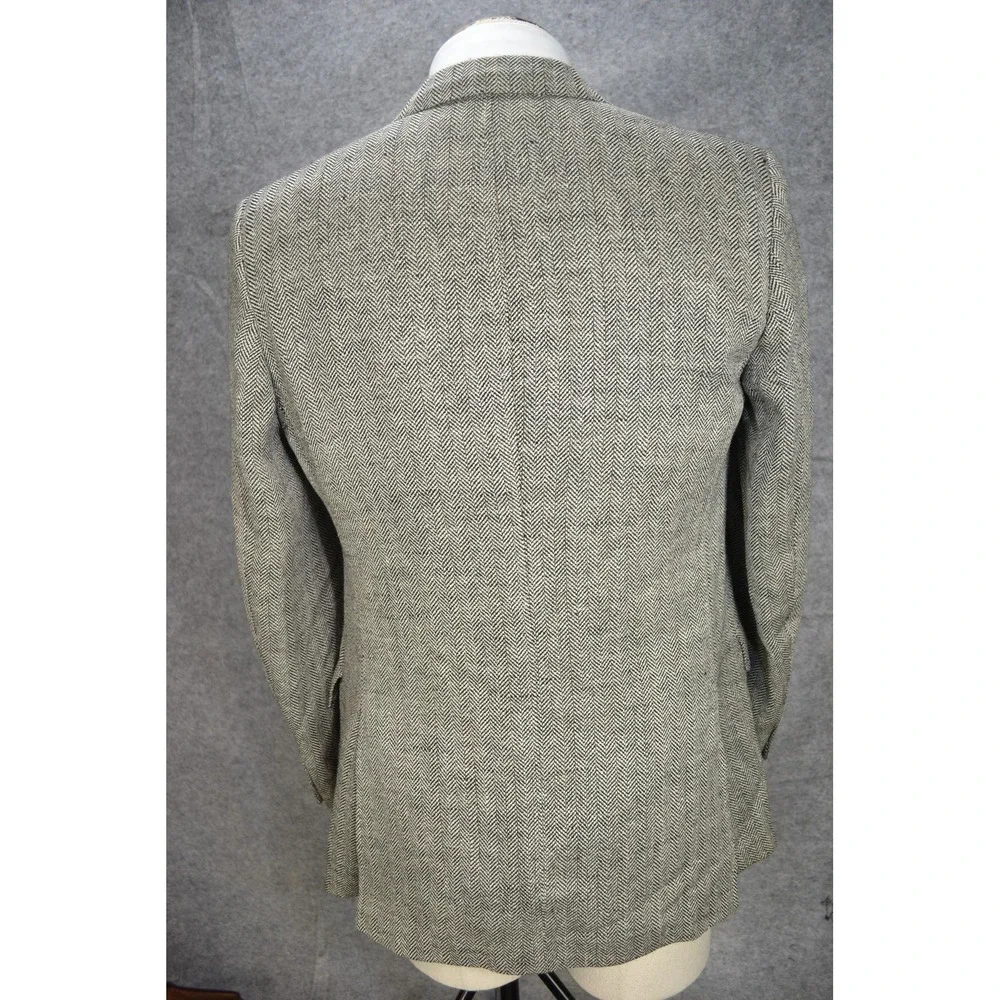 VTG Lanvin Blazer Mens 42 Gray Herringbone 2‎ Button Barneys Jacket Sport Coat