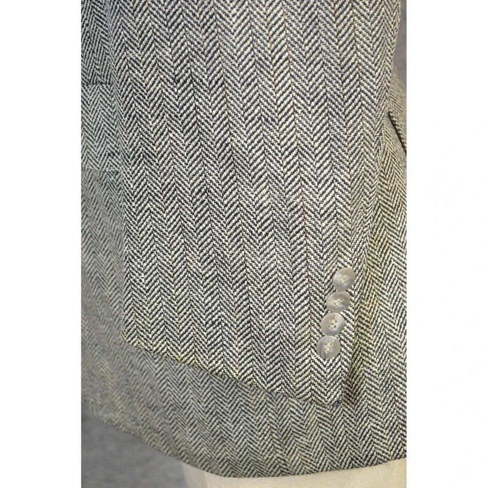VTG Lanvin Blazer Mens 42 Gray Herringbone 2‎ Button Barneys Jacket Sport Coat