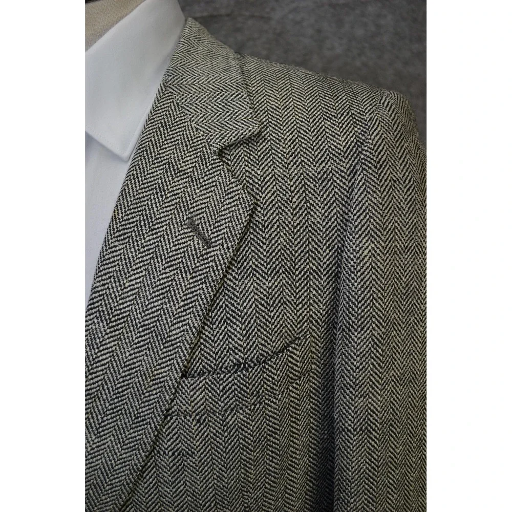 VTG Lanvin Blazer Mens 42 Gray Herringbone 2‎ Button Barneys Jacket Sport Coat