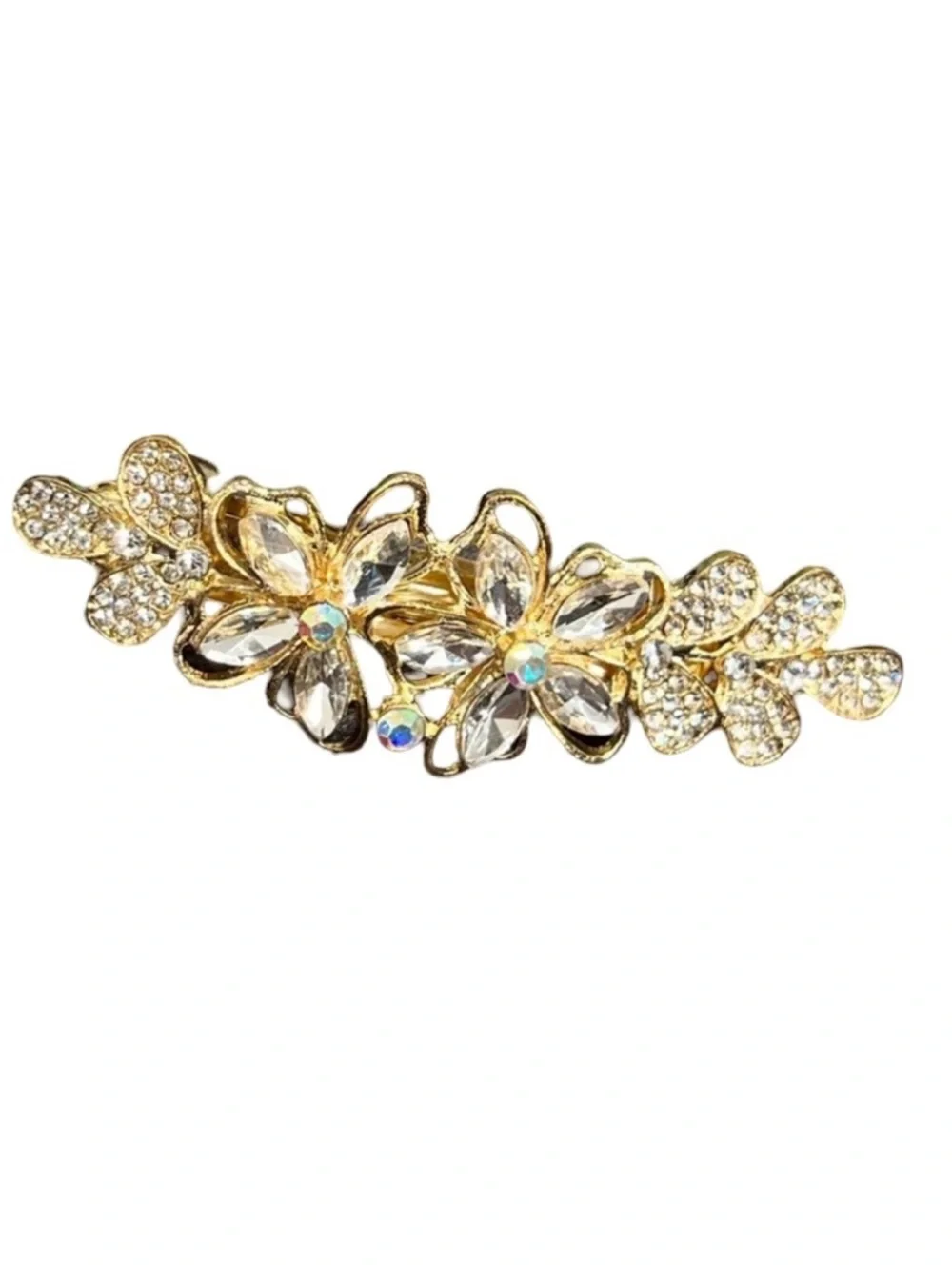 Gold Floral Clear Crystal Hair Clip barrette FINAL PRICE DROP