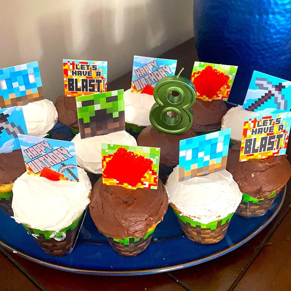 Minecraft Cupcake Wrappers (12) and Cupcake Toppers (13)