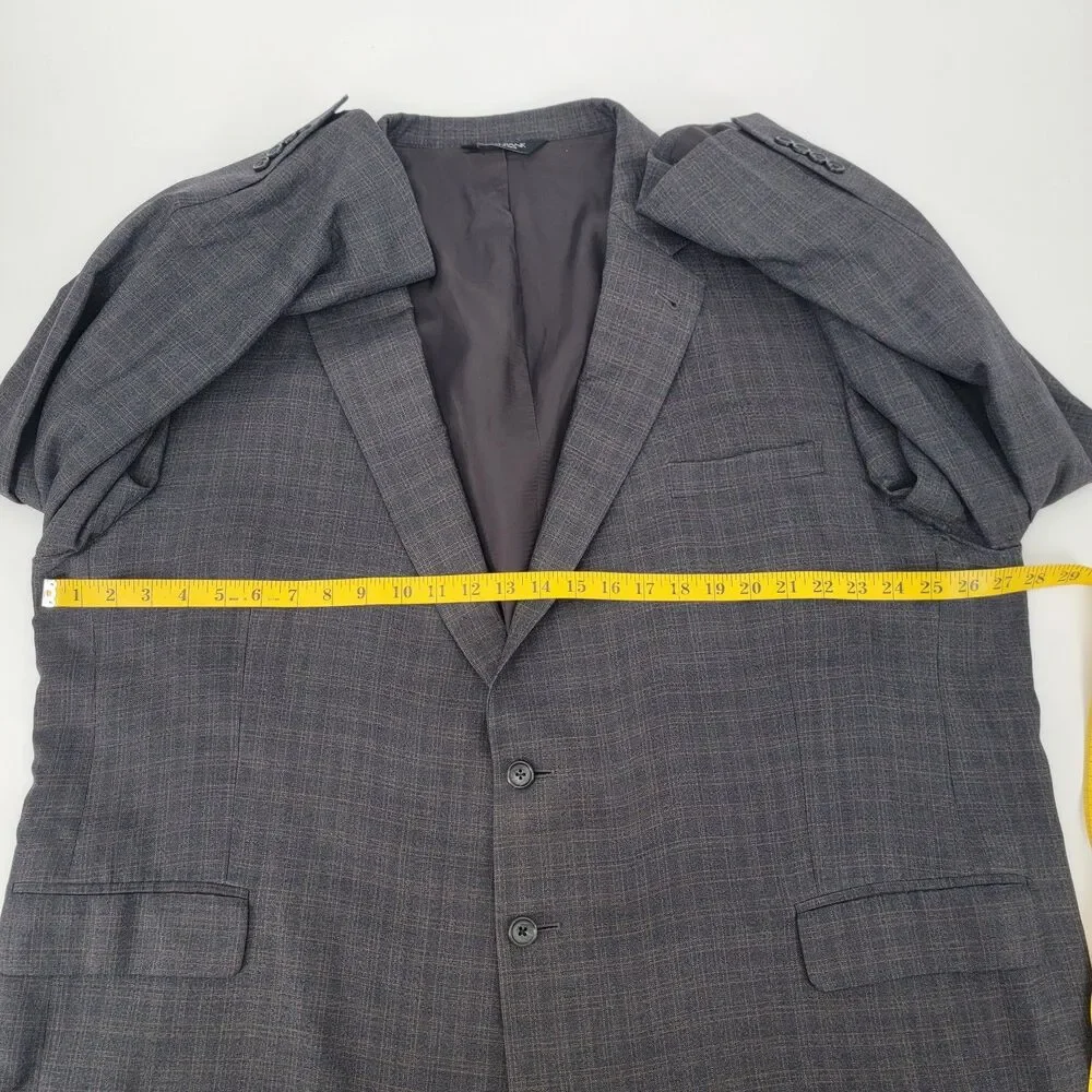 Jos A Bank Mens 54R Silk Wool Gray Brown Windowpane Sport Coat Blazer Big & Tall