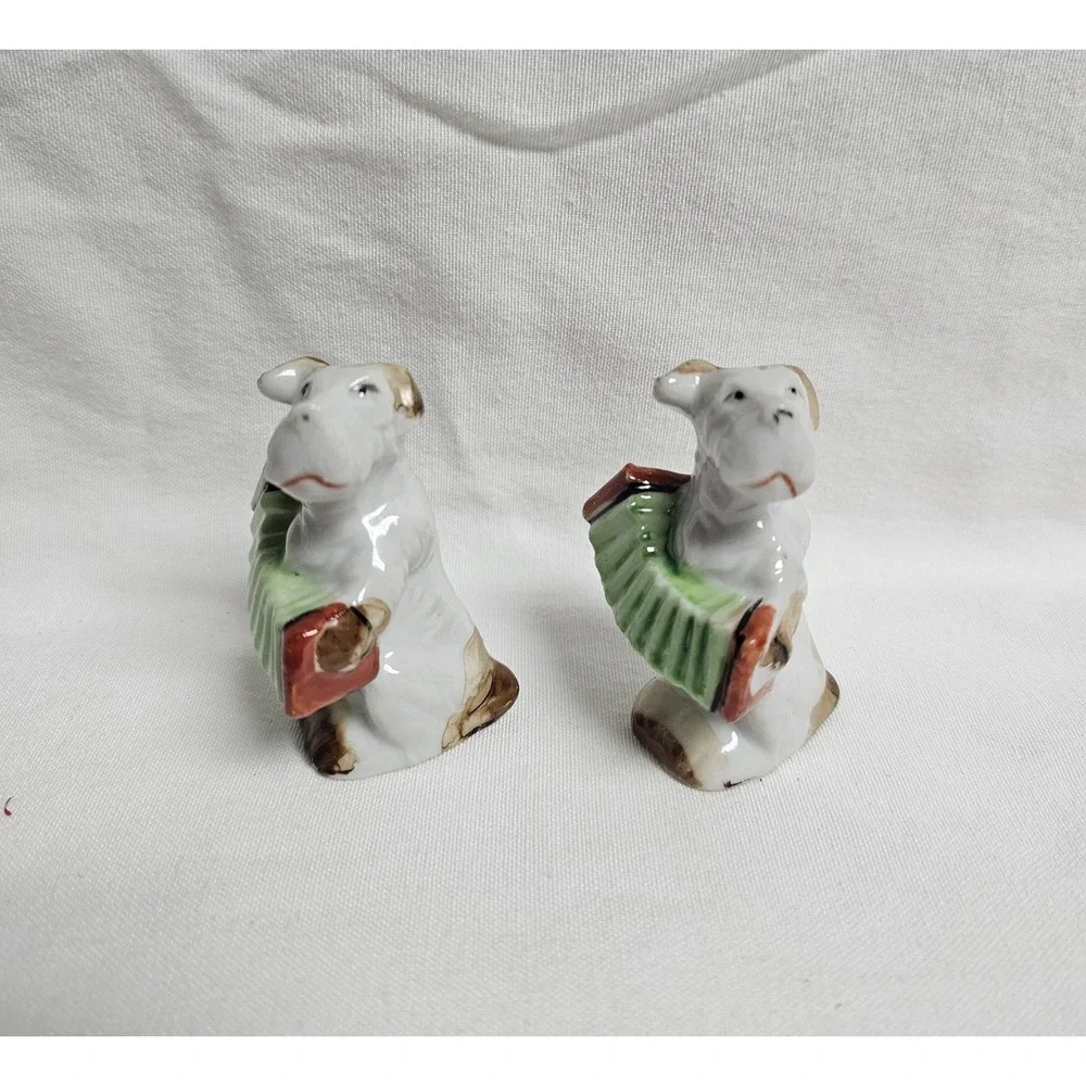 Vintage Dog Playing Musical Instrument Salt And Pepper Shakers Japan