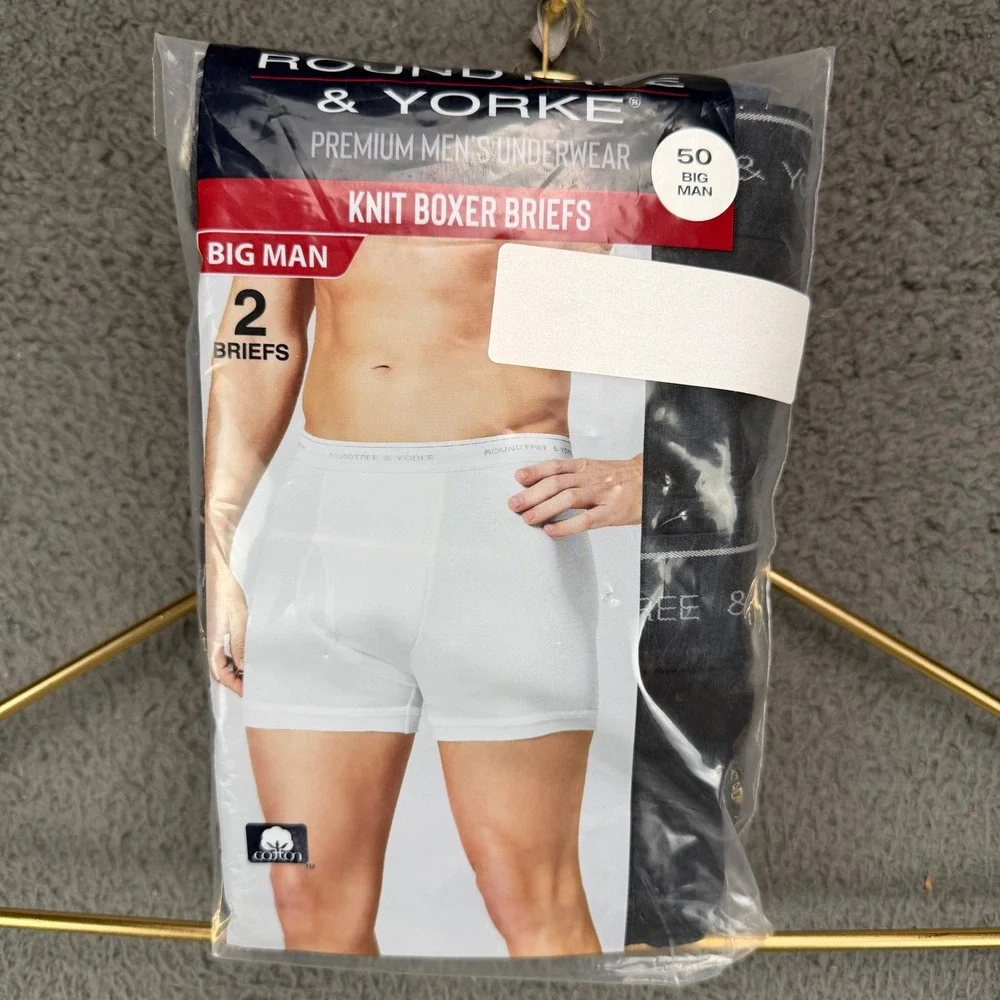 Roundtree Yorke Mens 2 Pack Knit Boxer Briefs Big Man Size 50 Cotton Black Gray