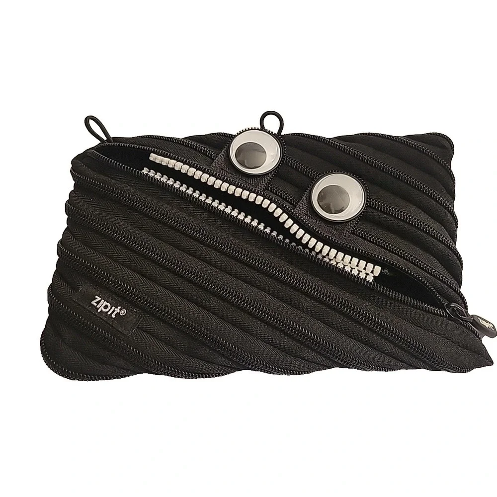 Zipit Monster Pencil Case With Eyes & Teeth Design Black 3 Ring Pouch‎ Binder