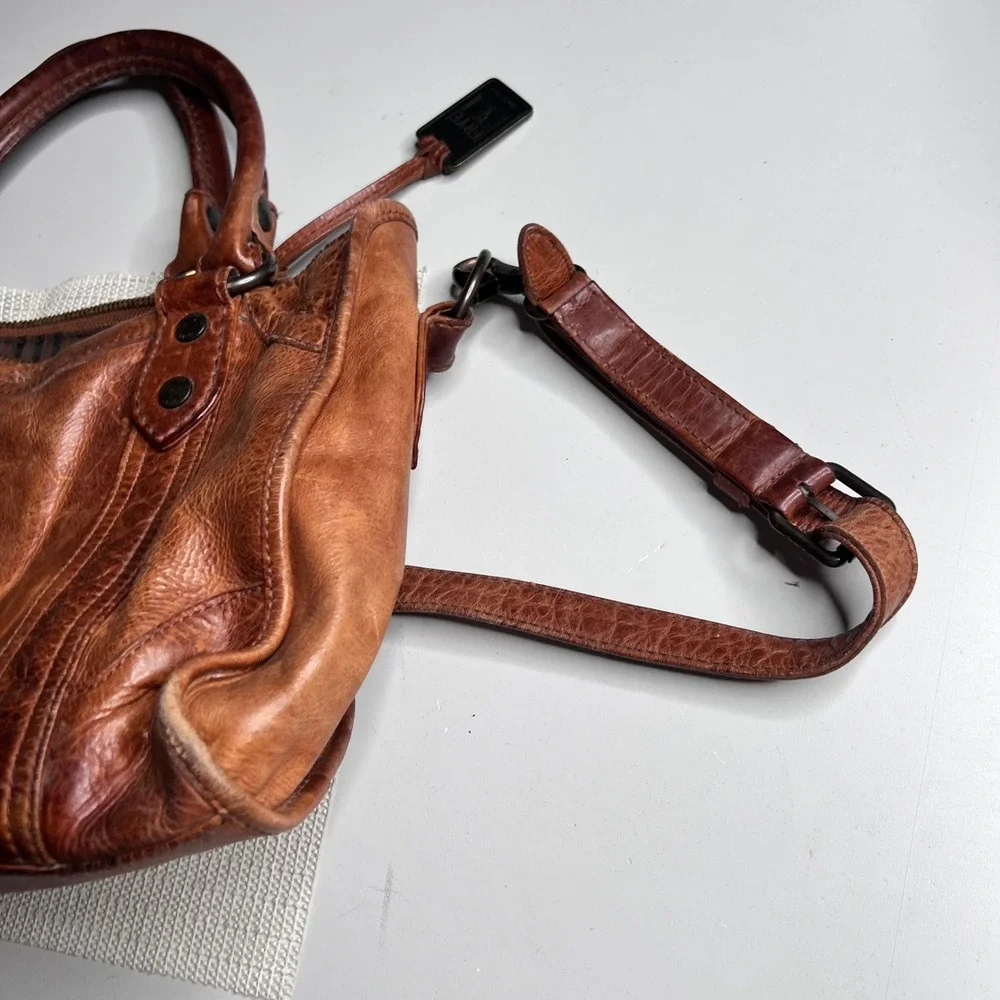 Frye‎ Melissa Satchel Cognac Brown Leather Crossbody Handbag Distressed Medium
