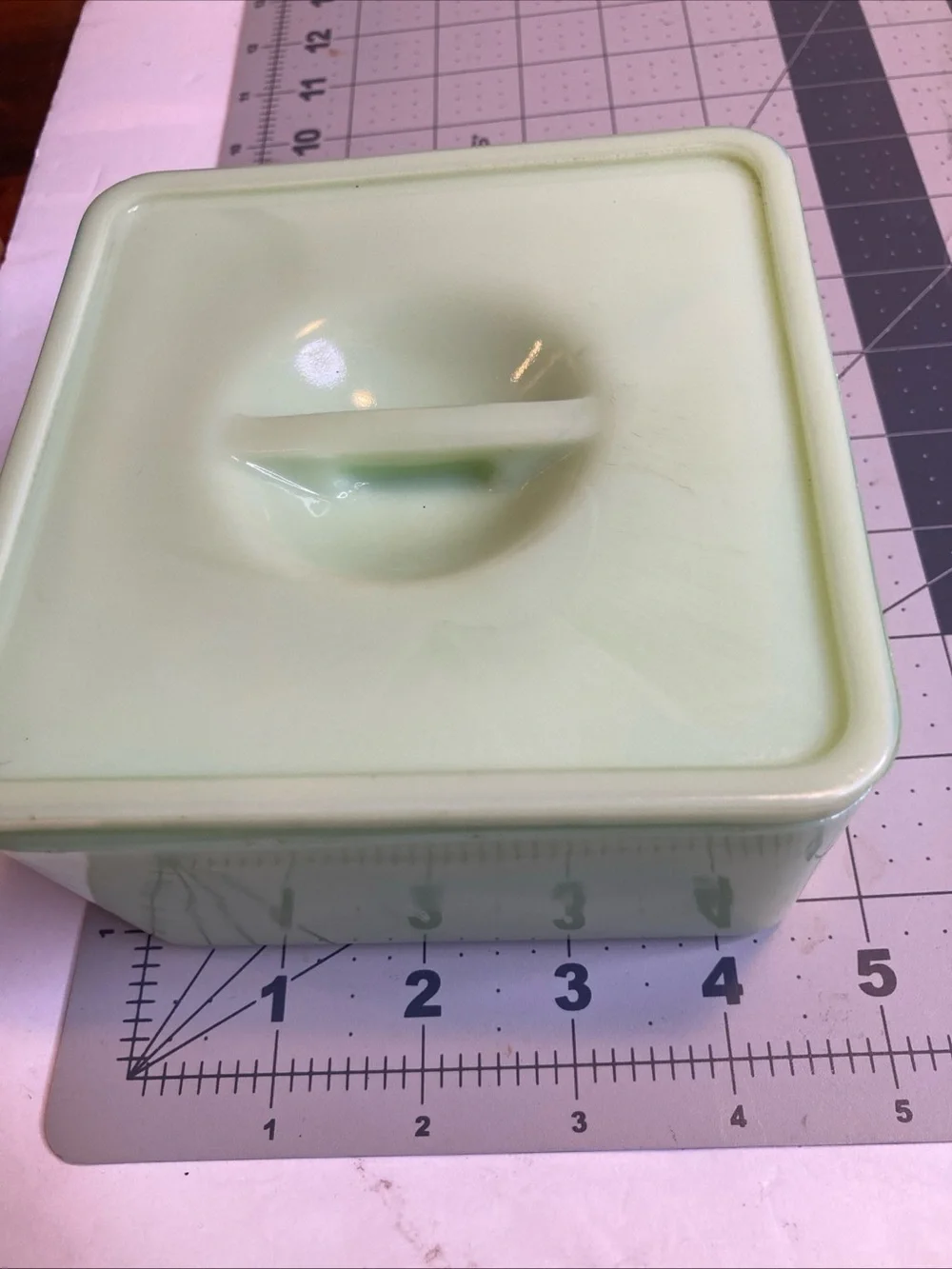 Vintage Jeanette Jadeite Refrigerator Container Dish 4.5”x4.5” Poinsettia Design
