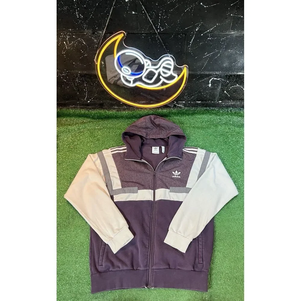 Adidas Originals BR-8 Full Zip Hoodie DW4366 Burgundy/Grey‎ Men's Size Large