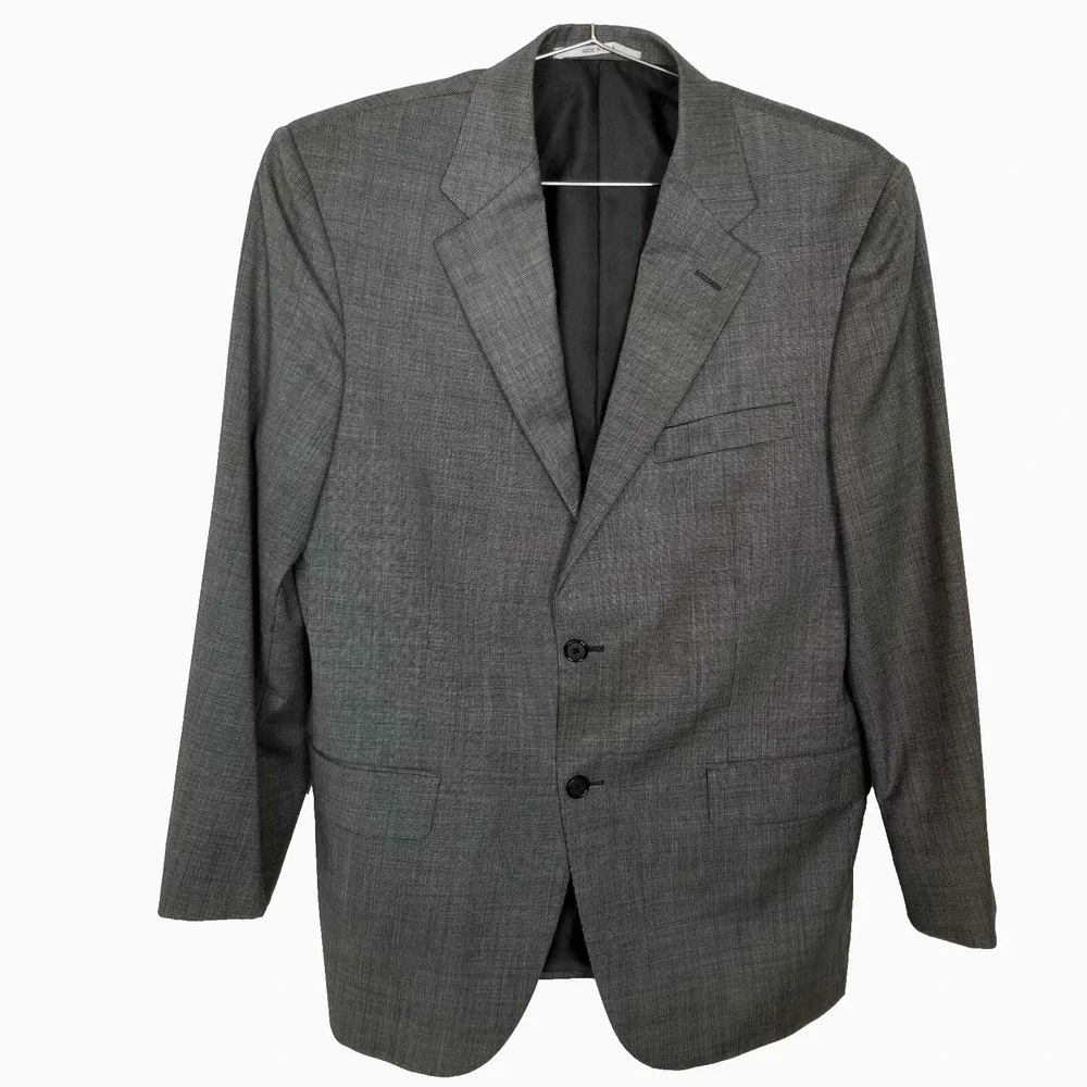 Hickey Freeman Man Worsted Wool Blazer Jacket Sz 40 S Gray Printed Preppy Button