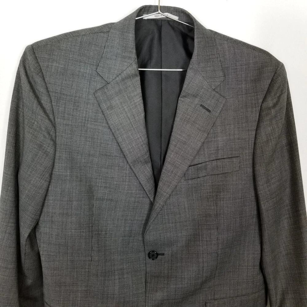 Hickey Freeman Man Worsted Wool Blazer Jacket Sz 40 S Gray Printed Preppy Button