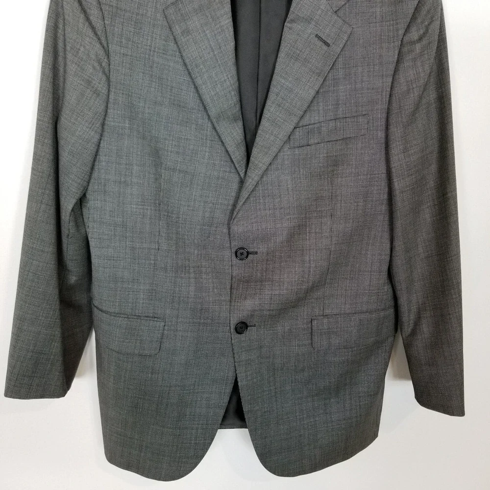 Hickey Freeman Man Worsted Wool Blazer Jacket Sz 40 S Gray Printed Preppy Button