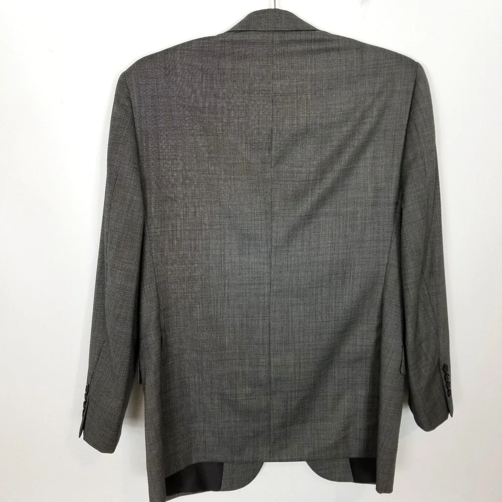 Hickey Freeman Man Worsted Wool Blazer Jacket Sz 40 S Gray Printed Preppy Button