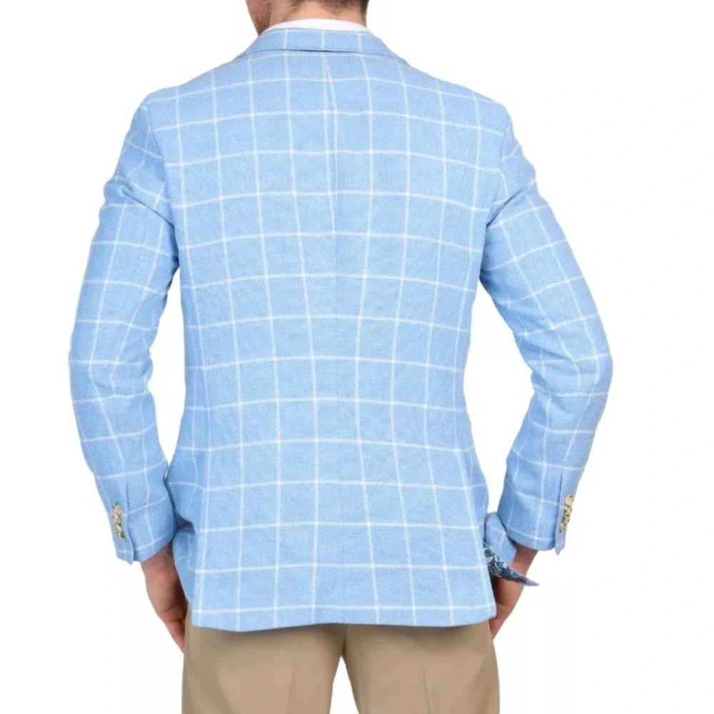 Tailorbyrd Mens Sport Coat Windowpane Blue 42R Paisley Lining NWT
