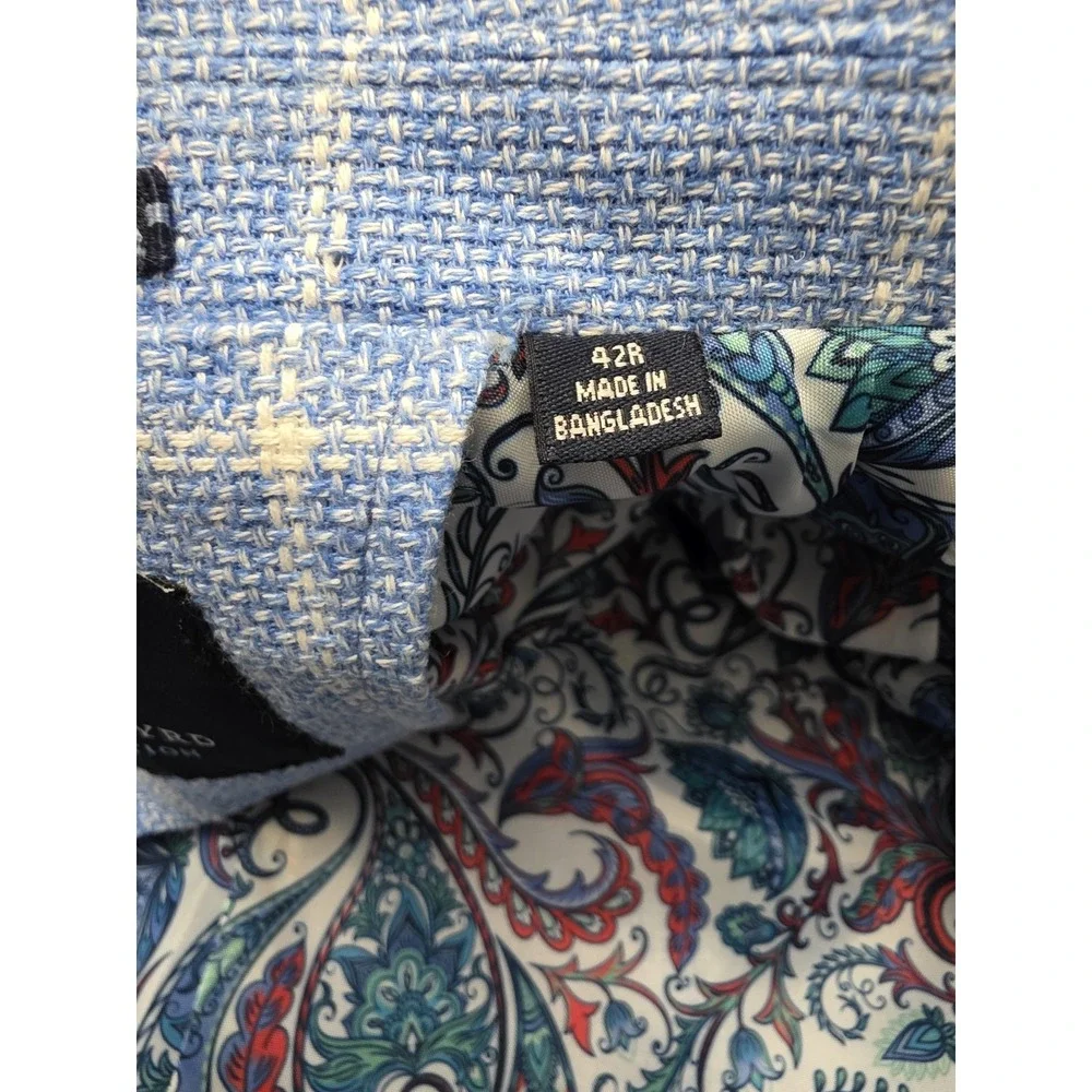Tailorbyrd Mens Sport Coat Windowpane Blue 42R Paisley Lining NWT