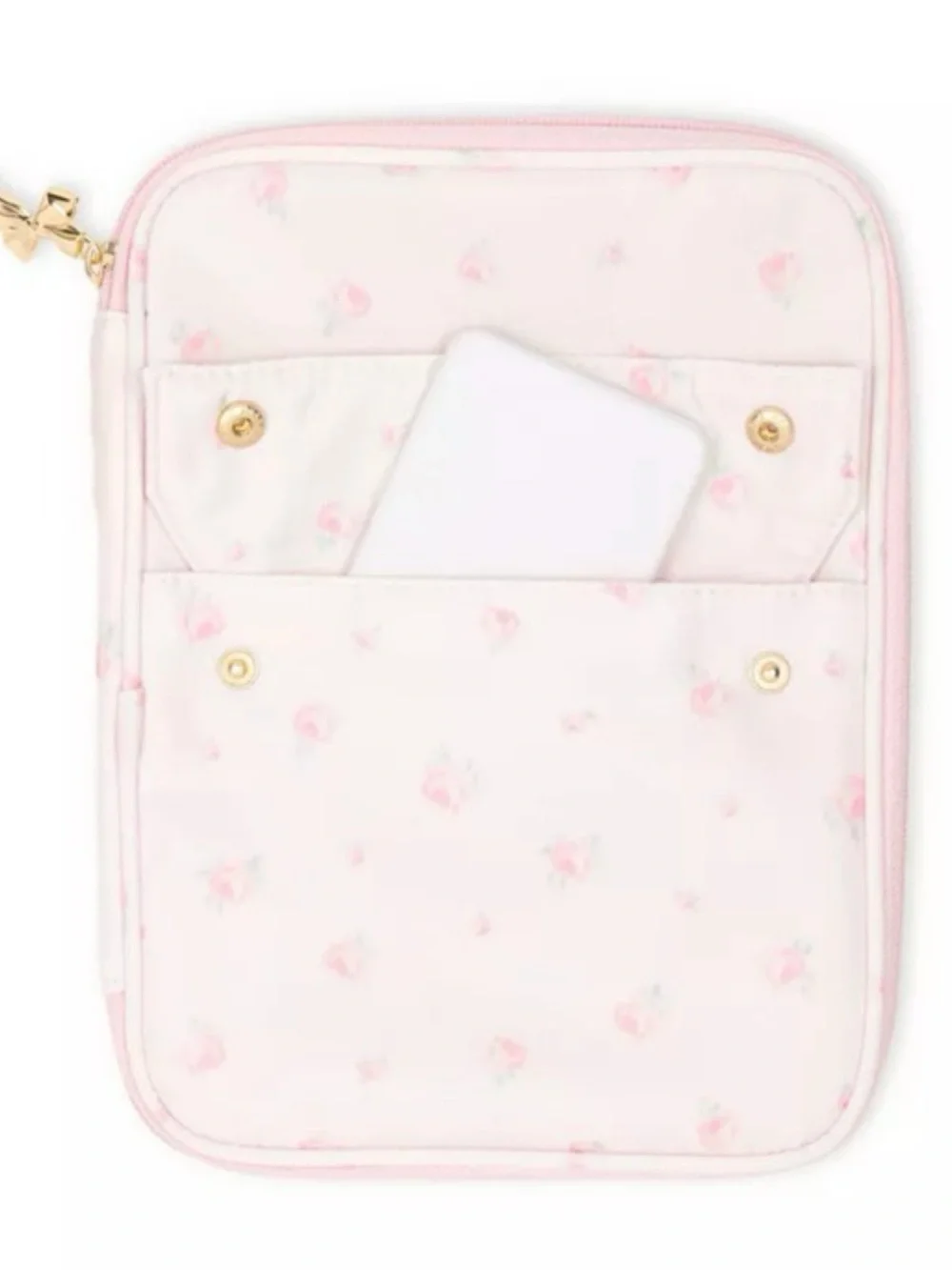 Love Shack Fancy Pink Floral Cosmetic/Tech Organizer Pouch with Gold Bow