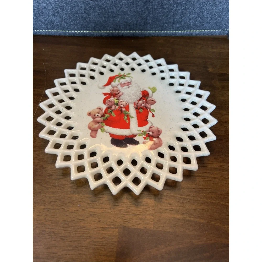Vintage Christmas Holiday‎ Decorative Plate Charger, Santa Claus Teddy Bears