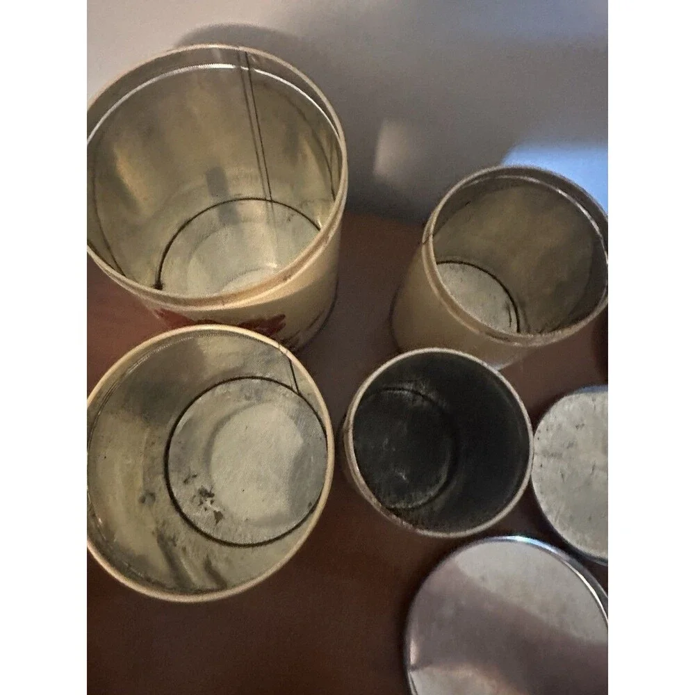 Vtg  4 Piece Tin Canister Set Fruit Design Kitchen Farmhouse Décor