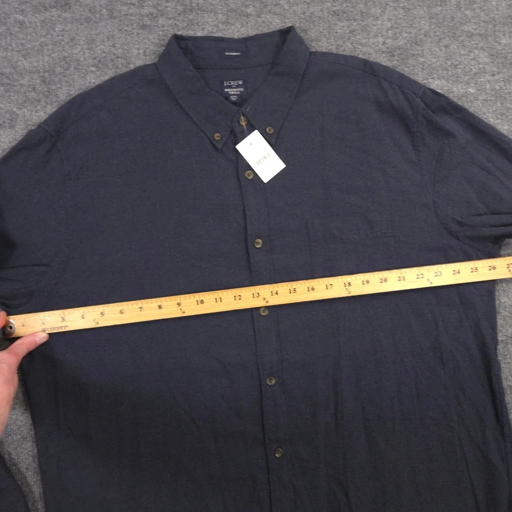J Crew Brushed Twill Shirt Mens XXL Navy Classic Fit Long Sleeve Button Down NEW