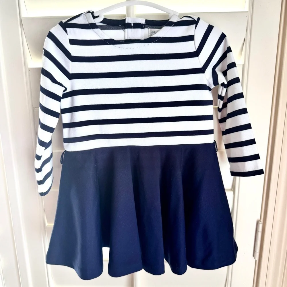 Ralph Lauren Baby Girl‎ Dress 9M Navy Stripe Fit Flare Preppy Classic