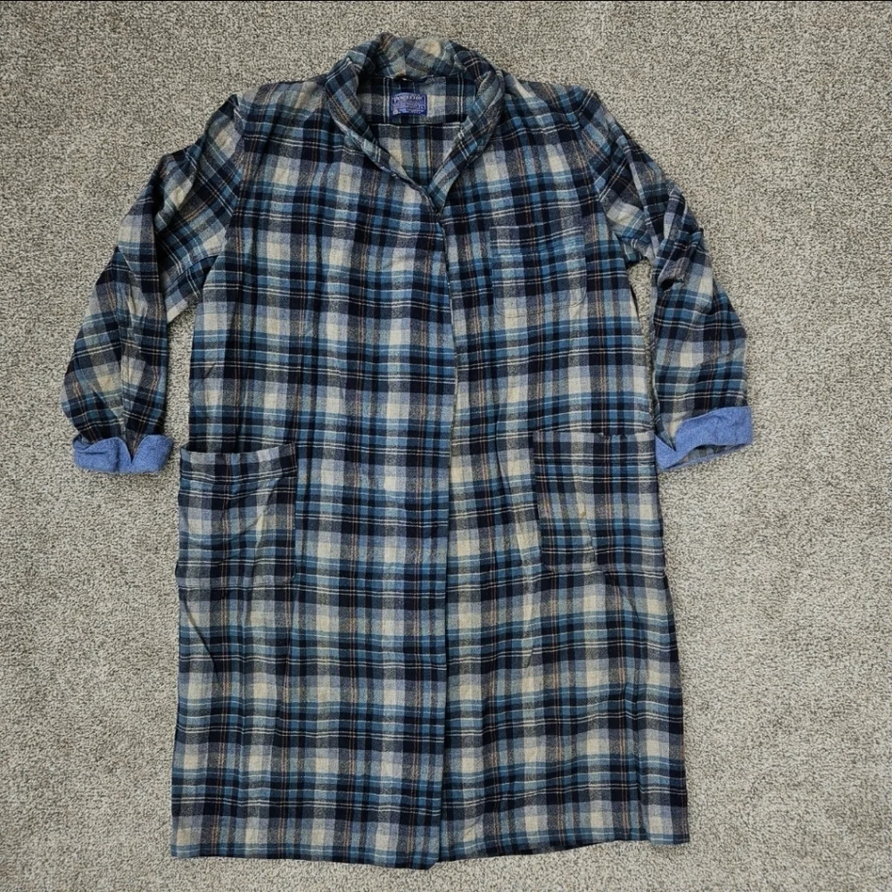 Vintage 60s Pendleton Made In USA Blue Tartan Plaid Virgin Wool Robe Mens Large