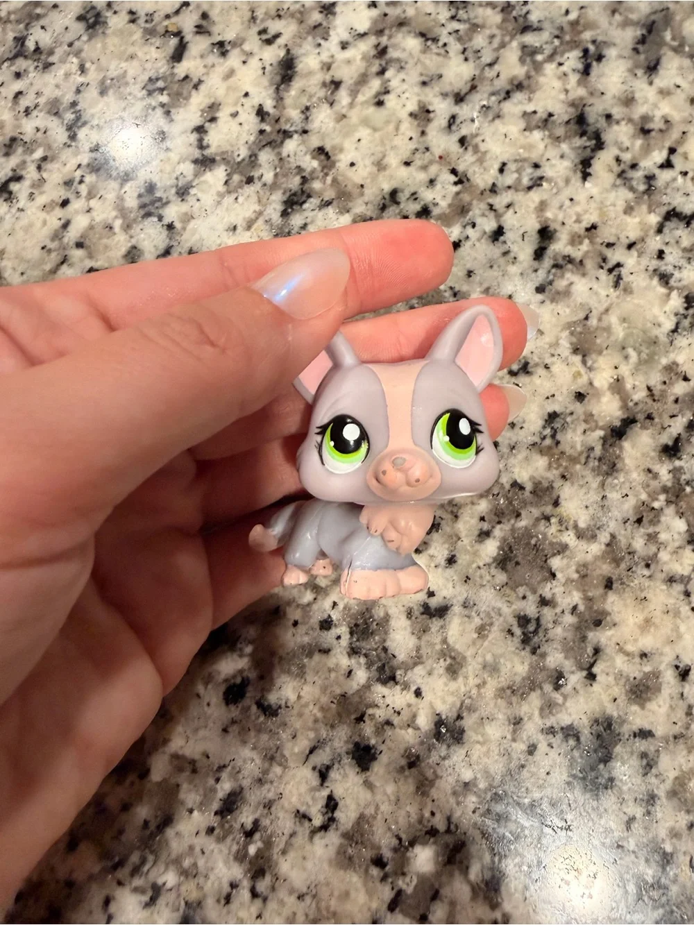 Littlest Pet Shop Gray and Pink Piglet Figure with Green Eyes