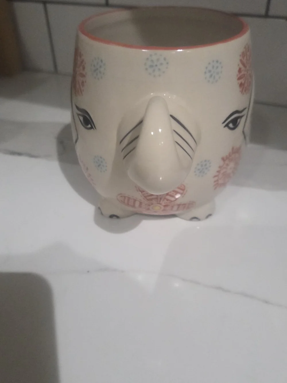 Ceramic Elephant Mug in Cream and Red - Decorative Home Art
