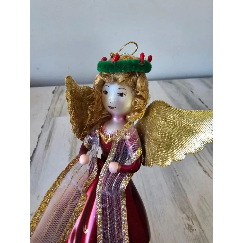 Vintage de carlini? Angel cherub Italian ornament glass‎ gold red Xmas tree