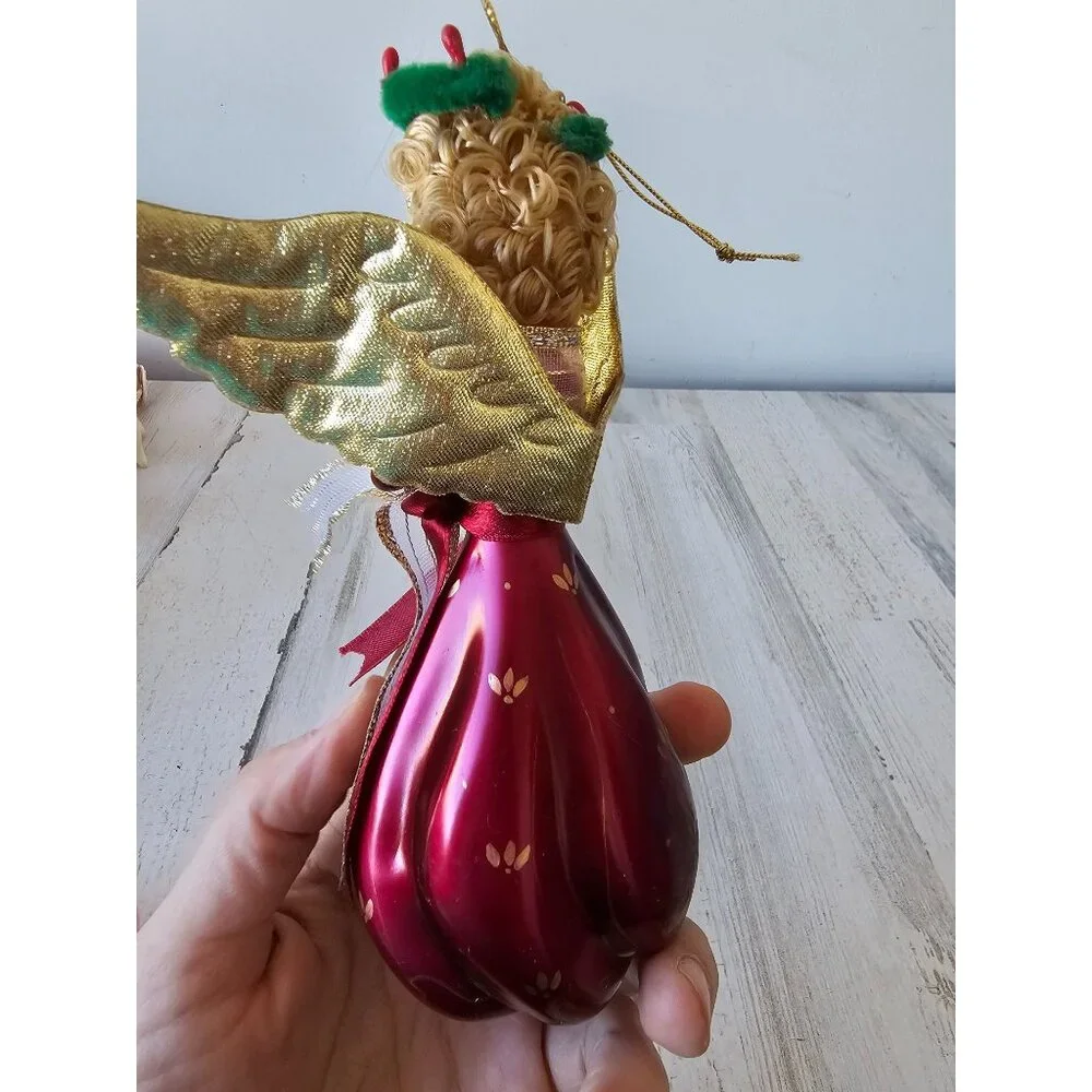 Vintage de carlini? Angel cherub Italian ornament glass‎ gold red Xmas tree