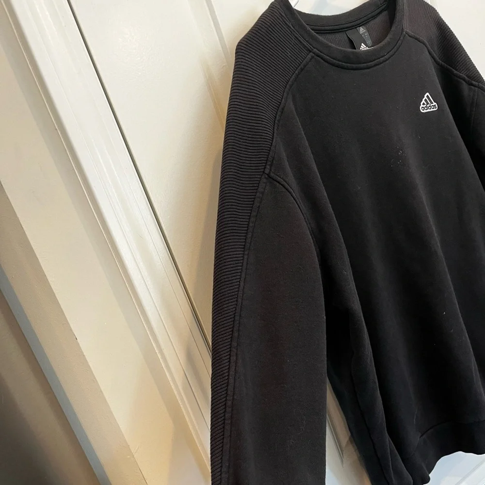 Adidas Long Sleeve Pullover Crewneck Sweatshirt Ribbed Black Medium Oversized