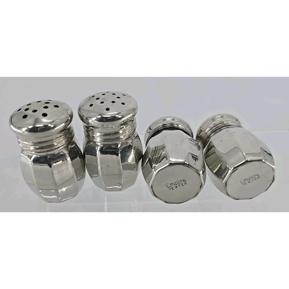 4 Lot Set of Vtg Empire Pewter Salt & Pepper Mini‎ Salt / Pepper Shakers