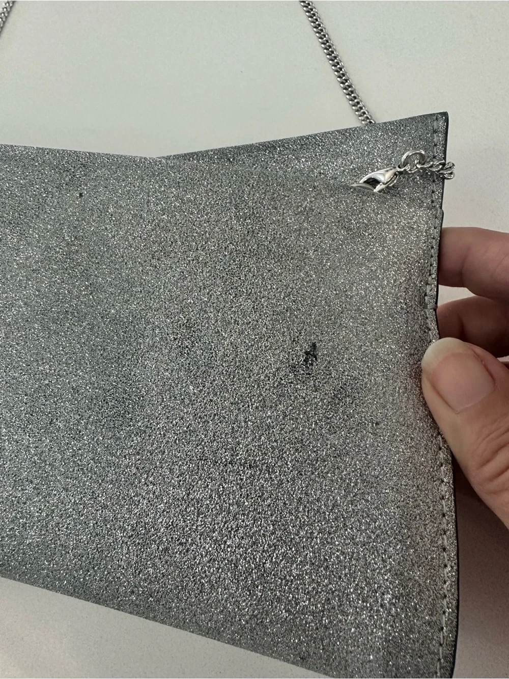 Christian Louboutin Silver Glitter Envelope Clutch with Chain
