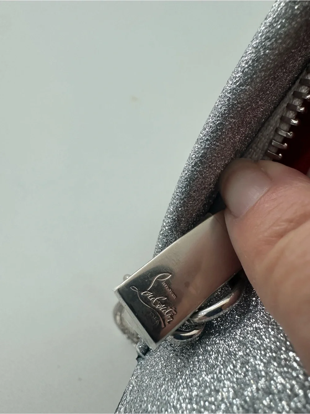 Christian Louboutin Silver Glitter Envelope Clutch with Chain
