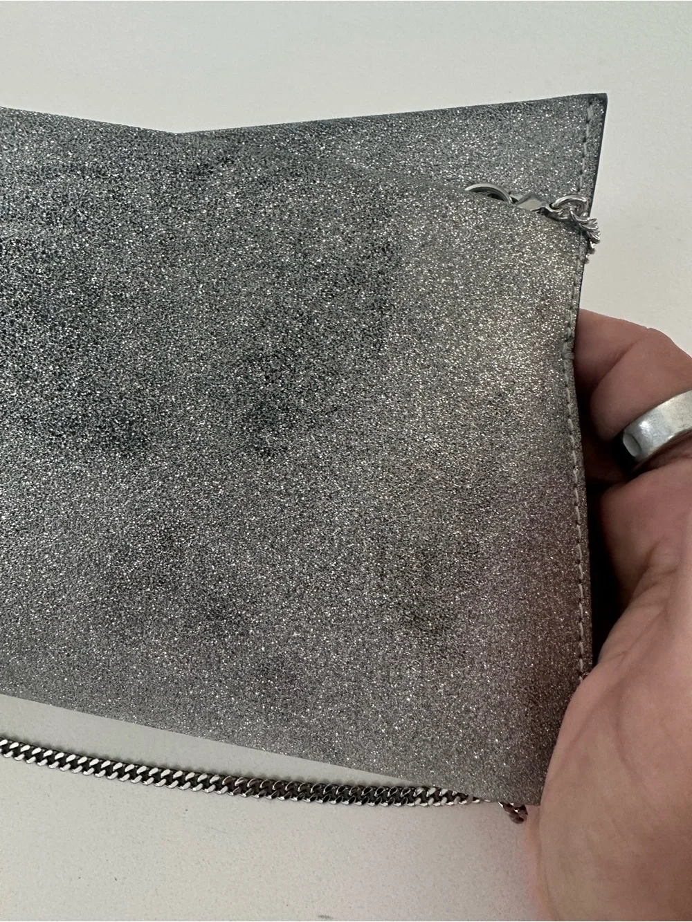 Christian Louboutin Silver Glitter Envelope Clutch with Chain