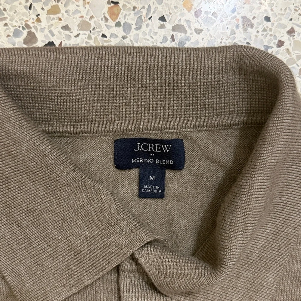 J Crew taupe merino wool blend collared long sleeve polo medium m