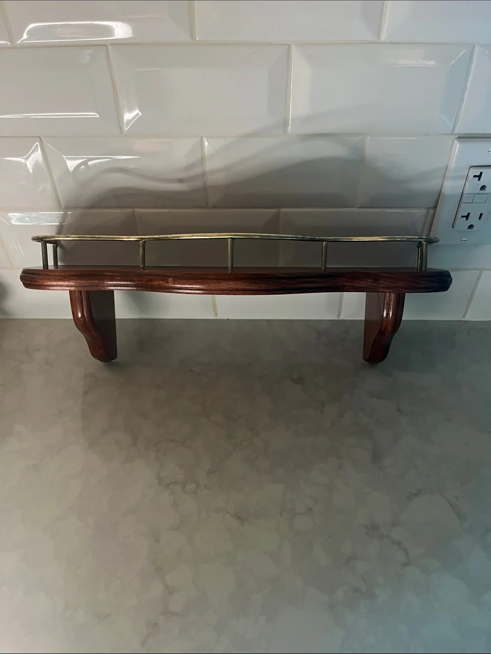 Vintage Home Interiors Brown  brass Wood Shelf w/ plate groove ready to hang
