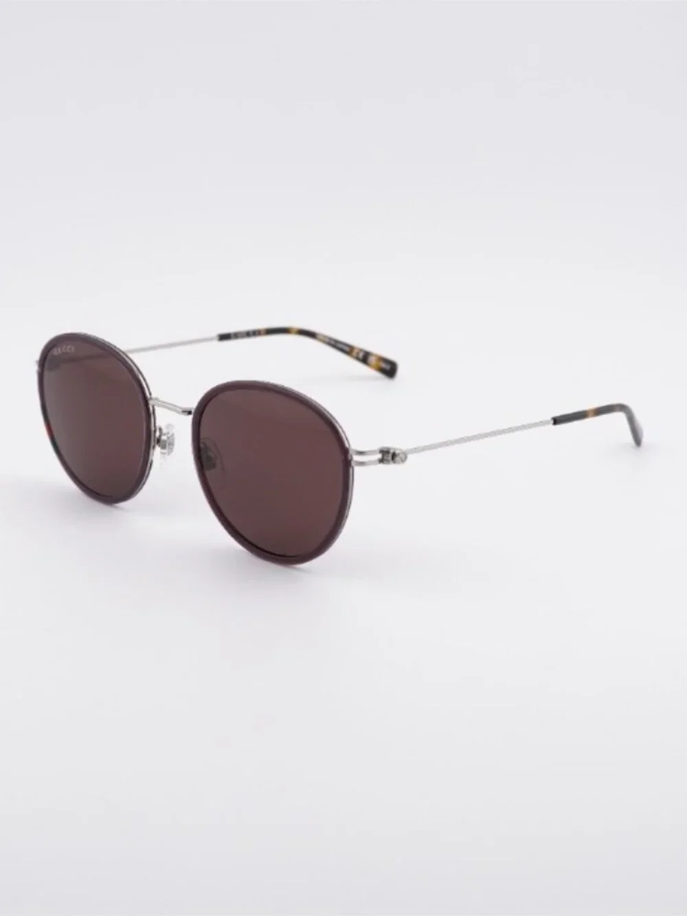 Gucci GG1849S 004 Sunglasses Brown/Silver Round Frame, Brown Lenses