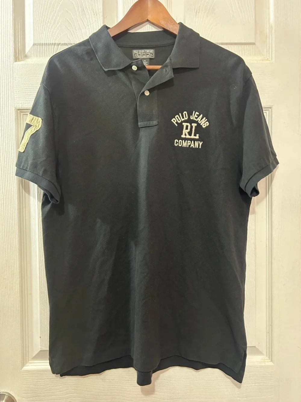 Polo Jeans Co. Ralph Lauren Men’s Large Black Pique Polo Shirt Embroidered RL 67