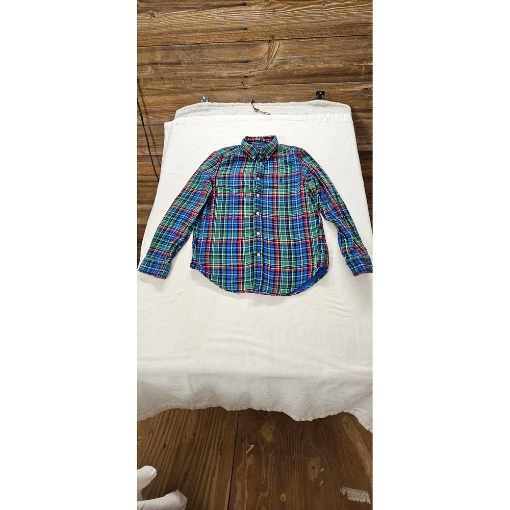Ralph Lauren Boys L 14-16 Plaid Button Down Shirt Multi Color Long Sleeve Pony