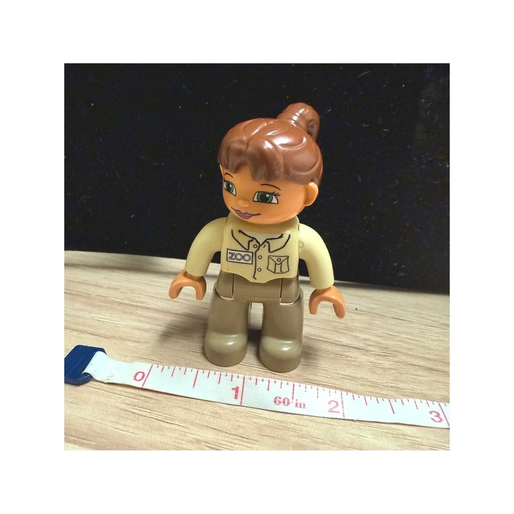 LEGO‎ Duplo Zoo Keeper Female Figure Tan Uniform Brown Ponytail 523H3