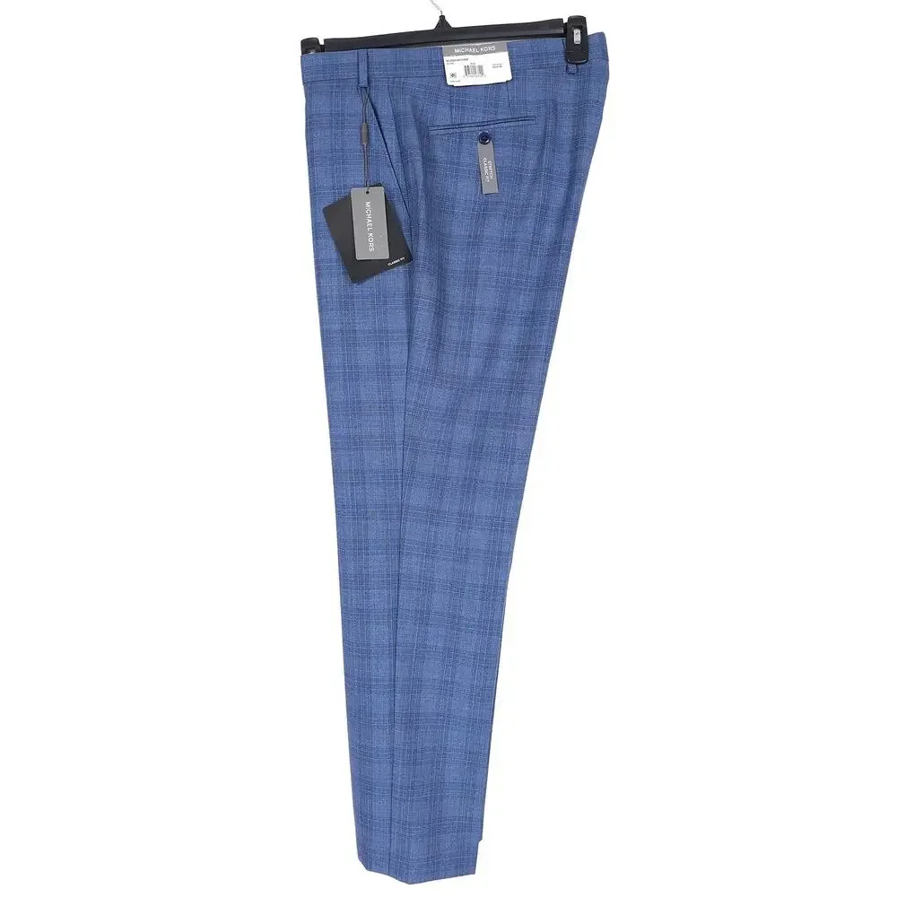 Michael Kors Mens Classic Fit 2 Piece Suit 42R 38x30 Blue Plaid Stretch Wool NWT