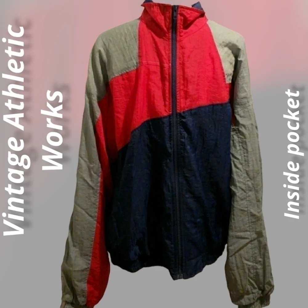 VINTAGE 80s Nylon Wind Suit Jacket Athletic Works 2XL Color Block EUC