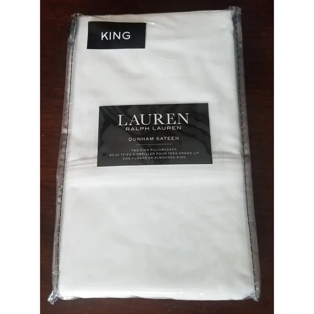 Lauren Ralph Lauren Dunham Sateen White King Size Pillowcases pack of‎ 2 NEW