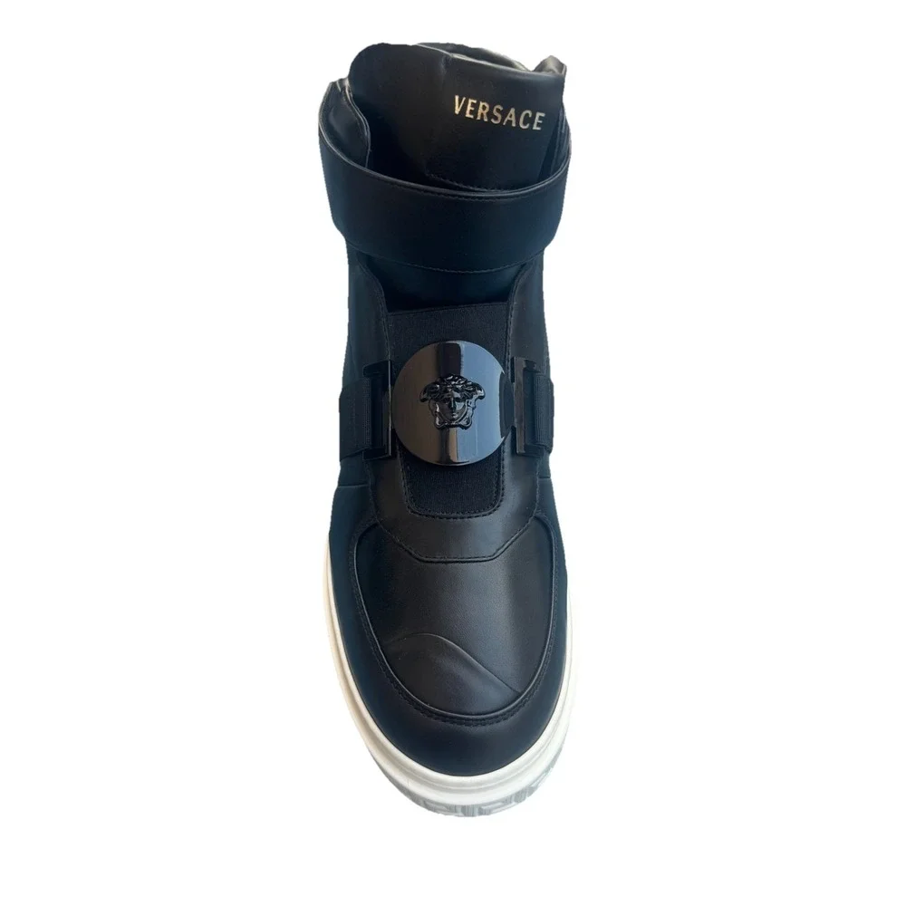 Versace Medusa High Top Sneakers Black Leather Strap Men's IT‎ 40 US 8 New