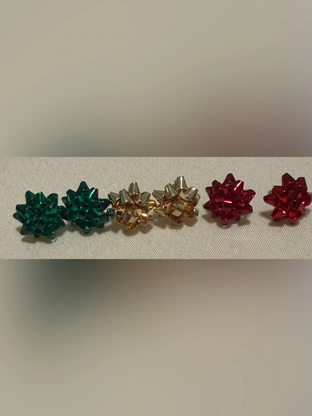Holiday Bow Stud Earring Set of 3 in Green, Red, and Gold