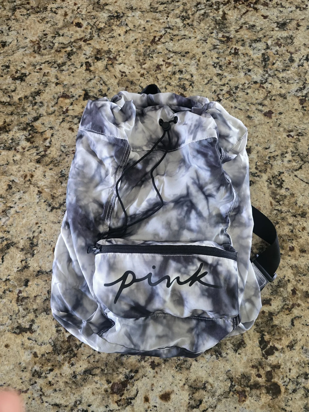 PINK Victoria's Secret Gray and White Tie-Dye Drawstring Backpack Or Fanny Pack