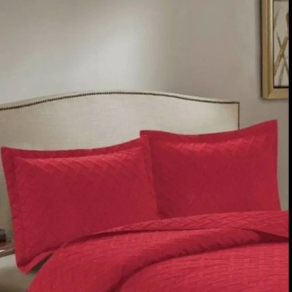 3PC Quilt Bedspread Set Oversized King Mandarin Red