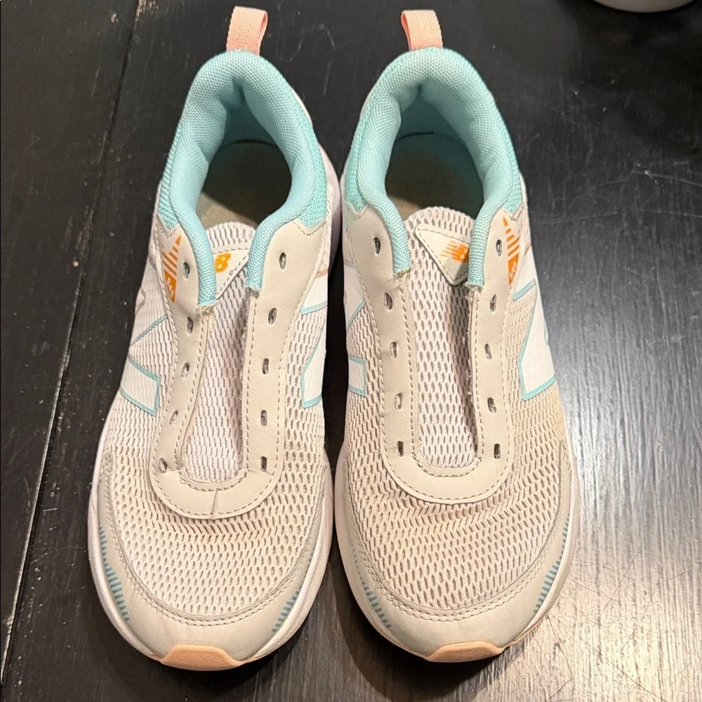 New Balance Kids' White and Light Blue Sneakers