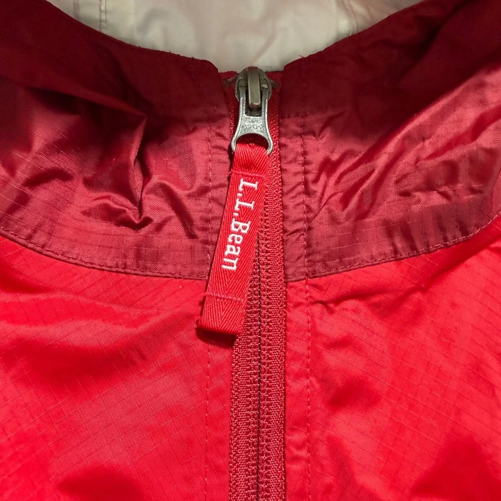 LL Bean Rain‎ Jacket Youth Large Red Kids Hooded Waterproof Reflective **READ**