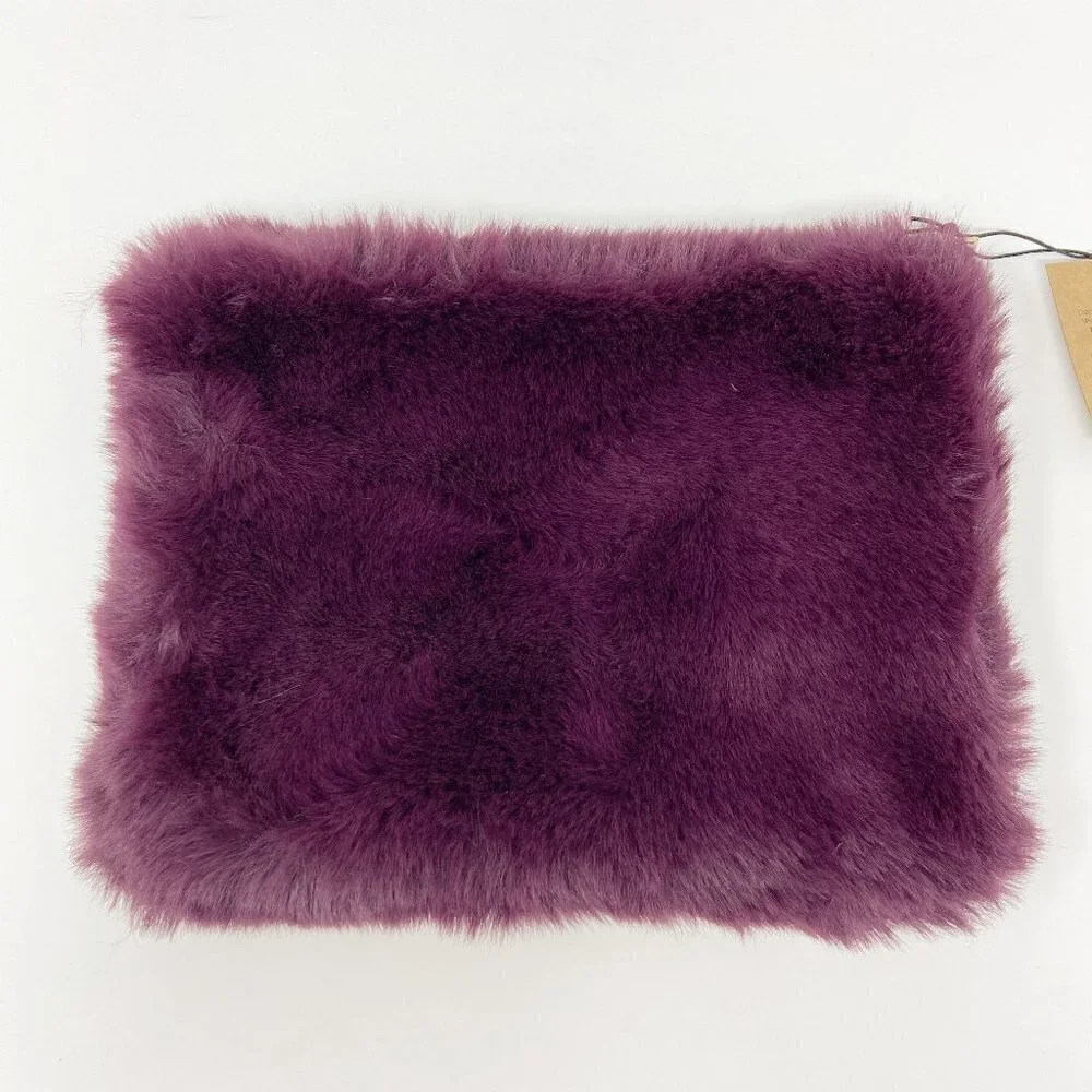CREATIVE CO-OP | Wine Purple Faux Fur Zip Pouch Clutch